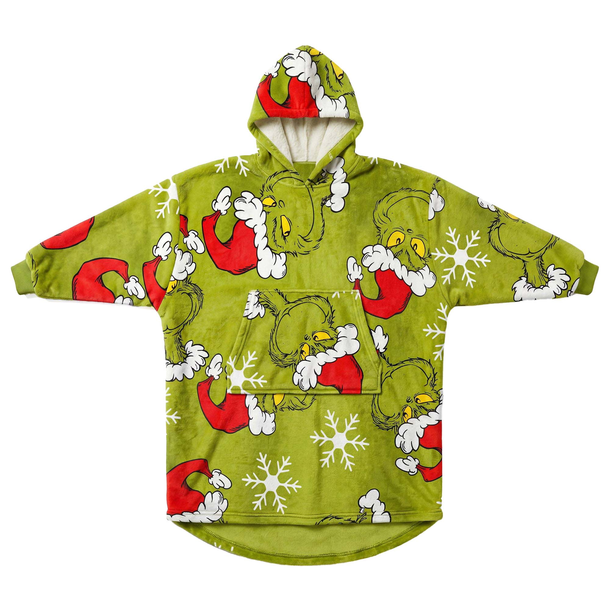 Mens The Grinch Snowy Mischievous Santa Oversized Fleece Hoodie