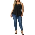 thumbnail image 2 of Plus Size Cami Tank for Women V-Neck Lace Front Camisole Spaghetti Strap Sleeveless Top 1X Black, 2 of 6