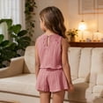 thumbnail image 4 of Krdevn Girls Summer Two-Piece Outfit Sleeveless Crinkle Tank Top & Elastic Waist Shorts Casual Playwear,11-12 Years, 4 of 7