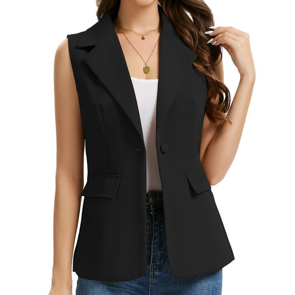 Women's Sleeveless Blazer Vest Lightweight Fully Lined Single Button Fashion Casual Summer Work Office Jacket with Pockets
