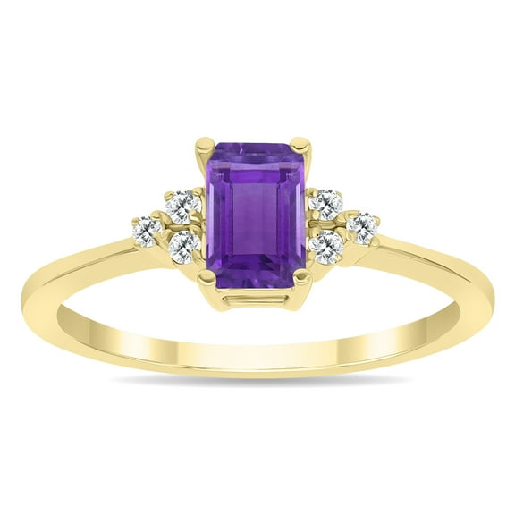 SZUL Women's Amethyst and Diamond Regal Ring in 10K Yellow Gold