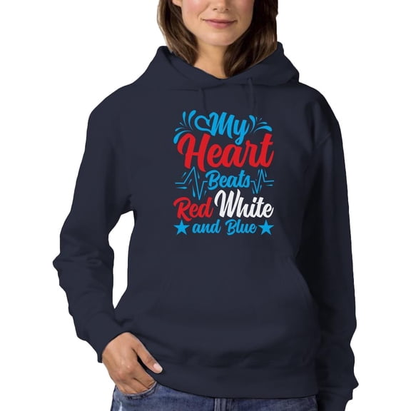 My Heart Beats Red White Blue Hoodie Women -Image by Shutterstock, Female 5X-Large