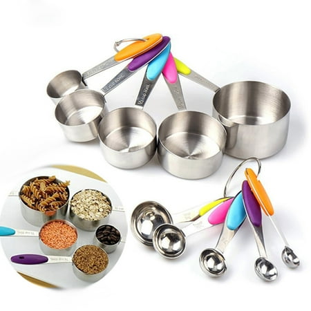 

Luniquz 10PCS Portable Stainless Steel Measure Spoons Baking Cooking Scoop Cup Set with Silicon Handles for Easy Grip to Measure Dry Rations and Liquids Kitchen Measuring Tools