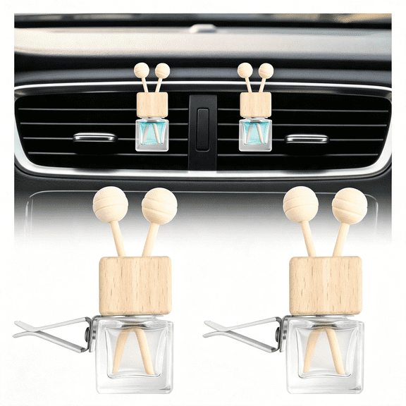 BPPEG 2Pcs Car Diffuser Bottle with Vent Clip,Refillable Car Air Freshener with Wooden Lid and Stick,Transparent Empty Cars Diffuser Bottles As Cars Diffusers for Essential Oils