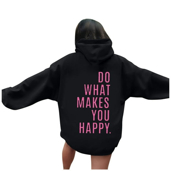 Hpapadks Hoodies for Women Casual Streetwear Long Sleeve Graphic Print Loose Hooded Womens Sweatshirt Black L