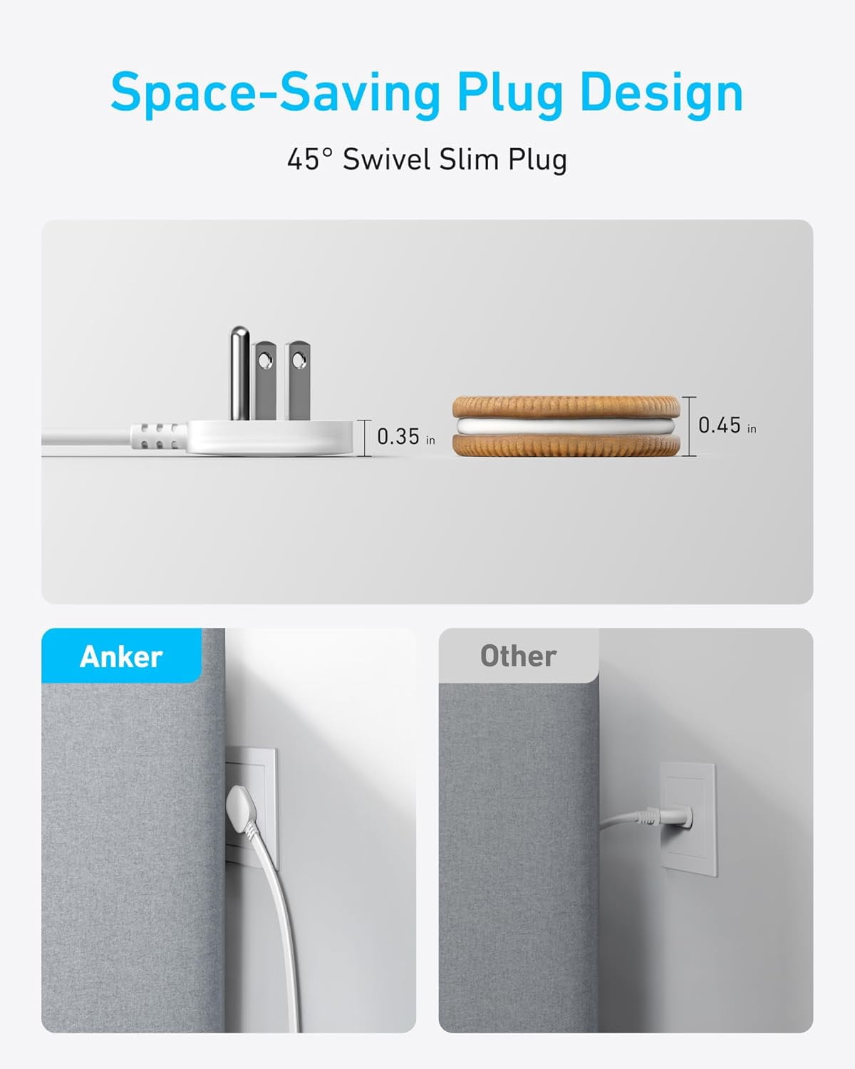 Anker Charging Station, 20W Max 8-in-1 USB-C Power Strip, 5 ft Thin Cord with 4 AC, 2 USB-A, and 2 USB-C Ports, Fast Charging Desktop Charger