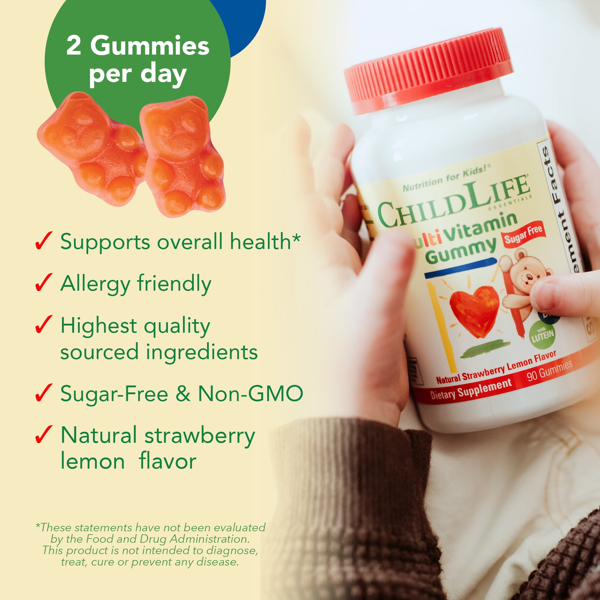ChildLife Essentials Kids Multivitamin Gummies: Essential Nutrients for Kids, Strawberry Lemon Flavor, 90 Gummies