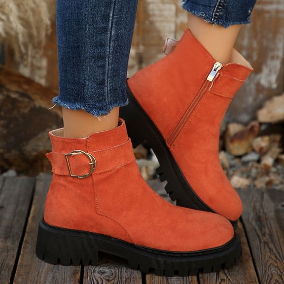 Willtoo Ankle Boots For Women Fall Winter Fashionable Chunky Shoes Low Heel Round Toe Side Zipper Casual Boots