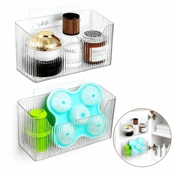 2 Pack Clear Adhesive Cabinet Door Organizer Bins, Stackable Clear Storage Caddy, Pantry Door Organizer, Over the Door Pantry Organizer, Door Storage & Kitchen Cabinet Door Organizer for Kitchen, Bat