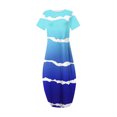 thumbnail image 4 of cocolona Womens Summer Long Dress Fashion Crew Neck Short Sleeve Maxi Dress Casual Loose Stripe Print Sun Dress with Pockets, 4 of 6