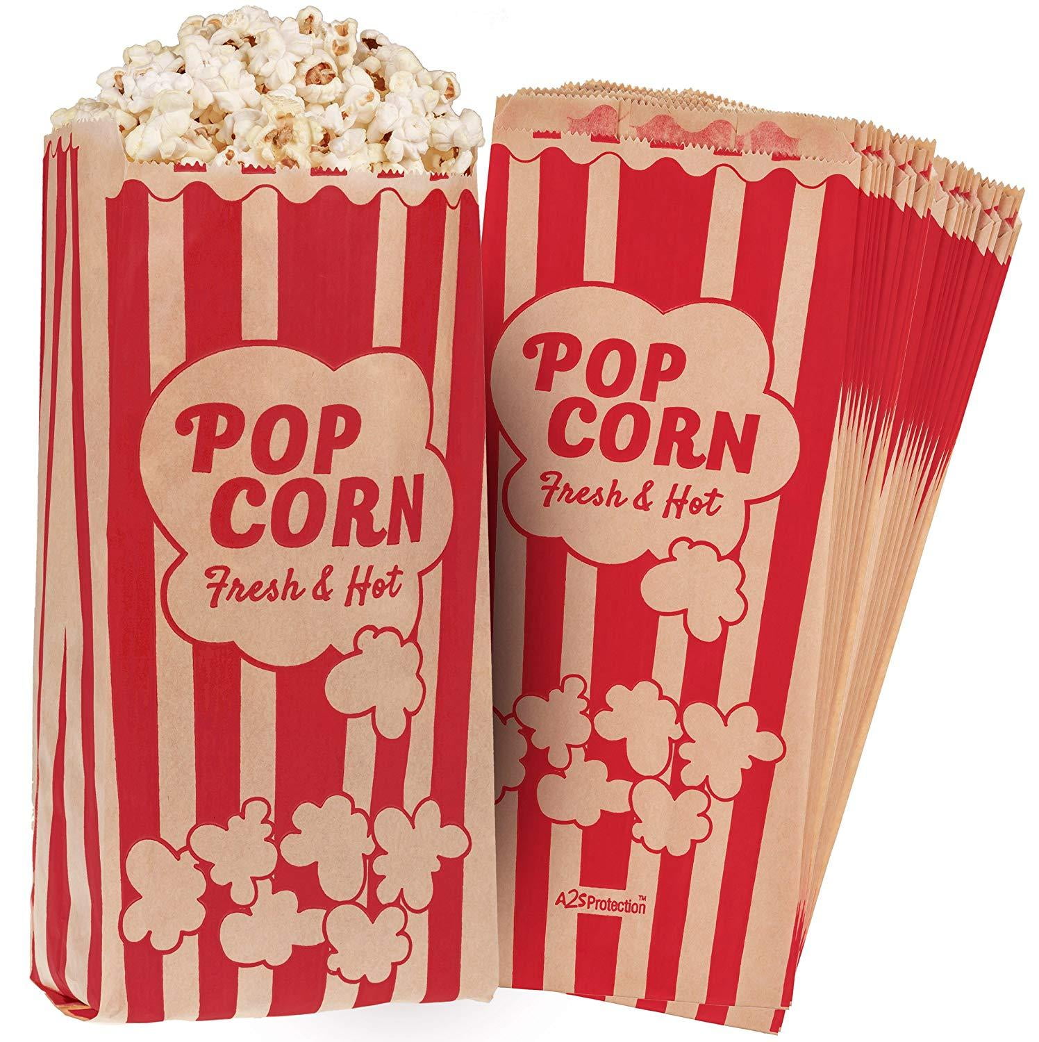 Popcorn Bags Kraft Paper Red Printed Vintage Retro Style 125 Pcs Large