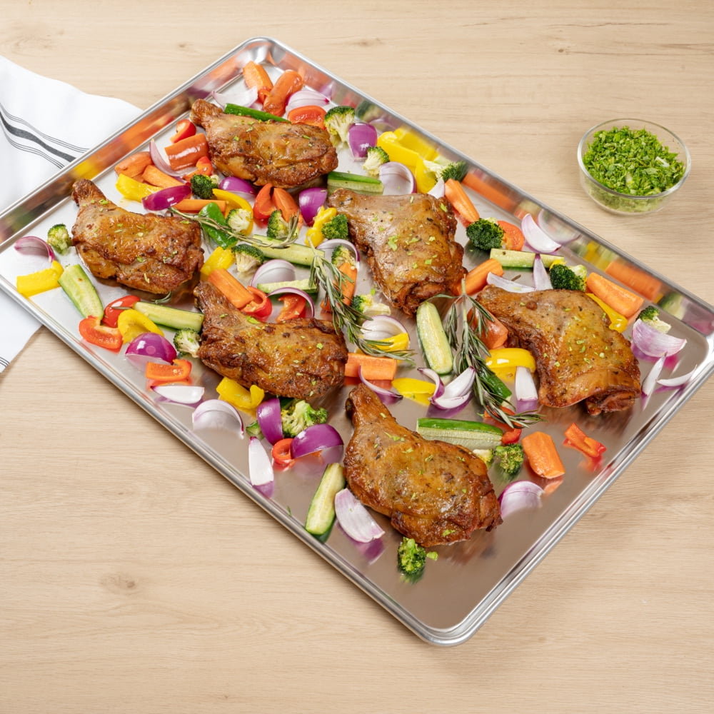 Restaurantware Full Size Baking Sheet Pack of 1 Heavy Duty 26 x 18 x 1 Inch Aluminum Oven Tray, Commercial Bakery Pan, Warp-Resistant Silver Tray, Rimmed Edges, Ideal For Baking Or Roasting