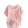 thumbnail image 5 of QUNYINEY Short Sleeve T-Shirts for Women Casual Crew Neck Floral Tops Pullover Loose Summer Button Cotton Linen Women's Tops, 5 of 5