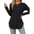 thumbnail image 1 of Camisa de Larga con Cuello Redondo para Mujer, Básica, Holgada, Informal Negro M, 1 of 5