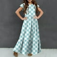 thumbnail image 5 of Spazoro Kids Girls Dresses, Fashion Round Neck Short Sleeve Plaid Princess Dress for Child Girls Light Blue Size 10 T, 5 of 7