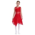 thumbnail image 4 of Aislor Kids Girls Sequins Lyrical Ballet Dance Dress Chiffon Leotard Tunic Dress Modern Contemporary Performance Costume A Red 12, 4 of 7