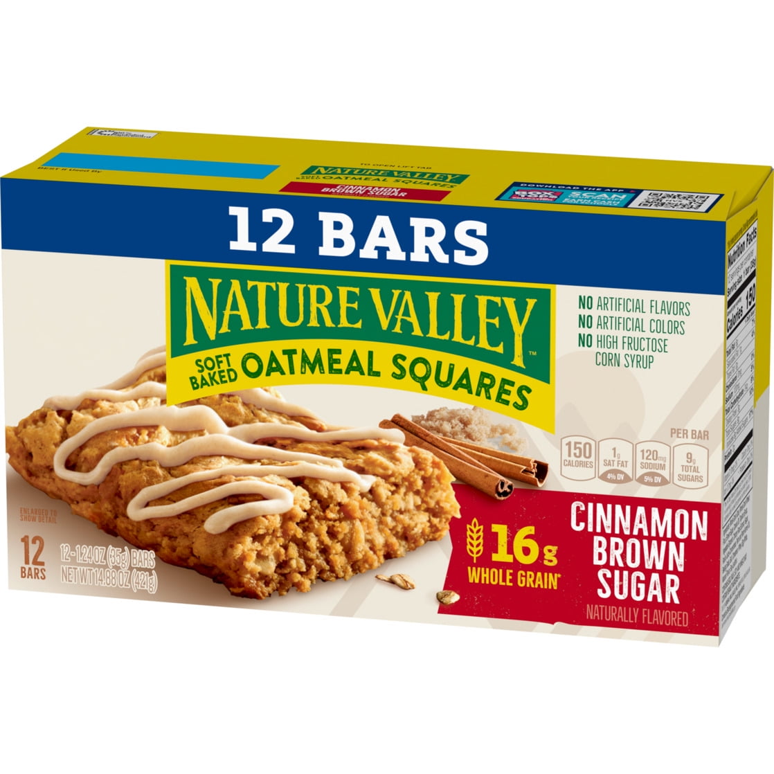 (4 pack) Nature Valley Soft Baked Oatmeal Squares, Cinnamon Brown Sugar, 12 Bars, 14.88 oz