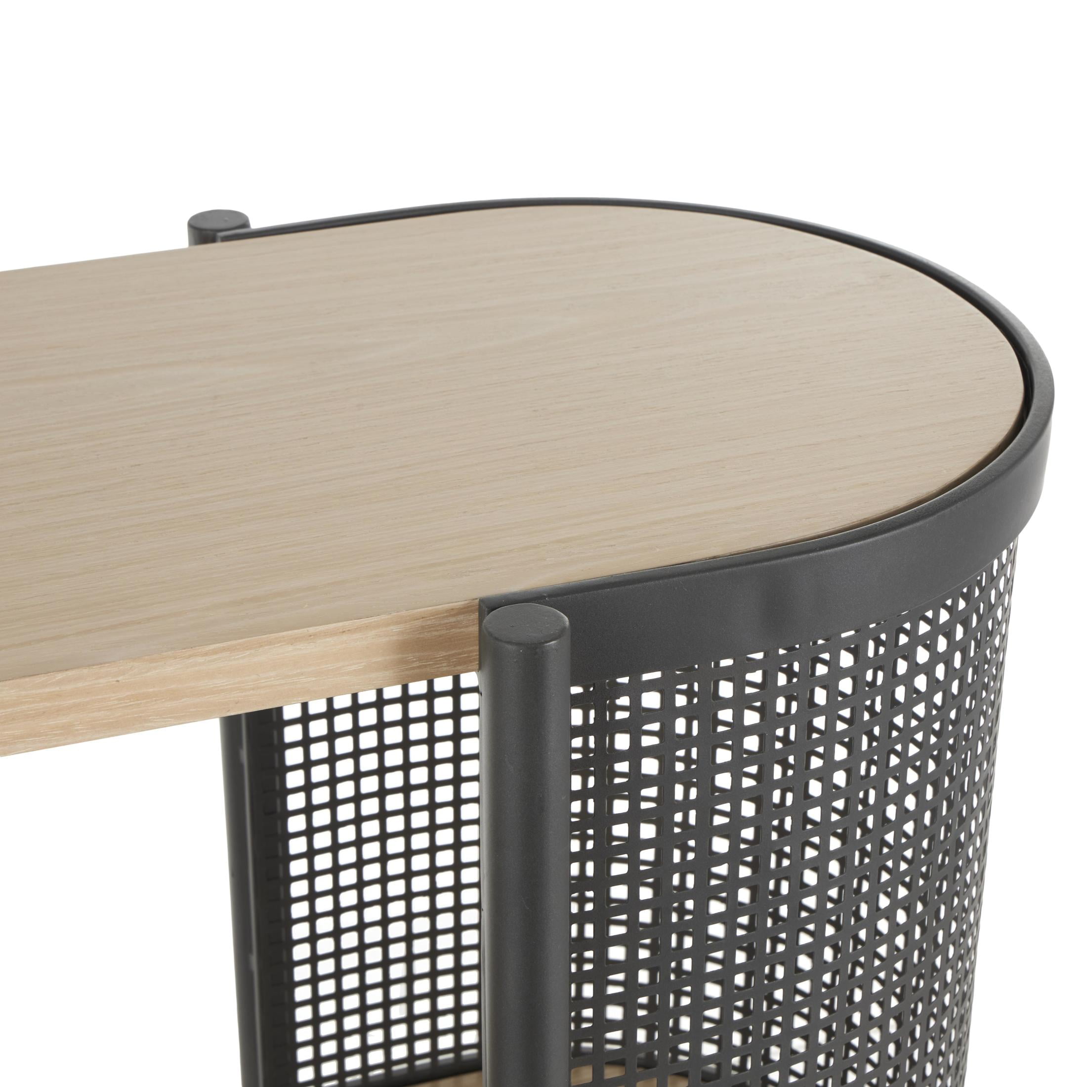 DecMode 48" x 32" Light Brown Wooden Oval Two-Toned Console Table with Mesh Side Panels and Brown Wood Tabletop, 1-Piece