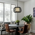 thumbnail image 2 of Black Hollow Cage Pendant Lamp Modern Minimalist Design with White Shade  Warm Incandescent Lighting for Dining Room, 2 of 9