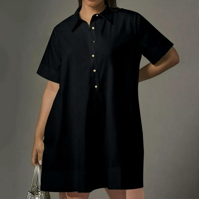 Gspmoly Robe pour Femmes, Robe Chemise à Manches Courtes Décontractée et Ample avec Boutons et Poches pour le Printemps/été, Robes Formelles pour Femmes jusqu'à 60 % de Rabais