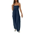 thumbnail image 2 of Jumpsuits for Women Spaghetti Strap Wide Leg Overalls Summer Rompers with Pockets Navy Blue S, 2 of 7