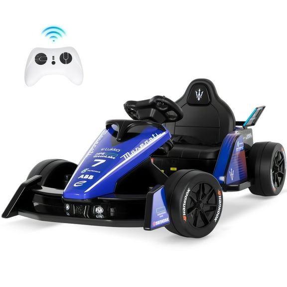 Alpha Joy Kids Drift Go-kart 12V 550W Power Ride on Crazy Cart w/Remote Control, LED Lights, Bluetooth Music, 3 Speeds, Electric Car for Kids Aged 3-8, Blue