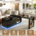 thumbnail image 3 of ANPOO 360°High Gloss Rotating Lift Top Coffee Table with LED Light, Modern Extendable Coffee Table with Hydraulic Lifter, Hidden Storage & Open Shelves, Multi-Functional Center Table for Living Room, 3 of 10