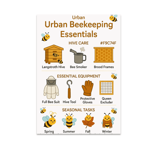 Urban Beekeeping Essentials Chart - Beekeeping Enthusiast - 13x19 Poster Print