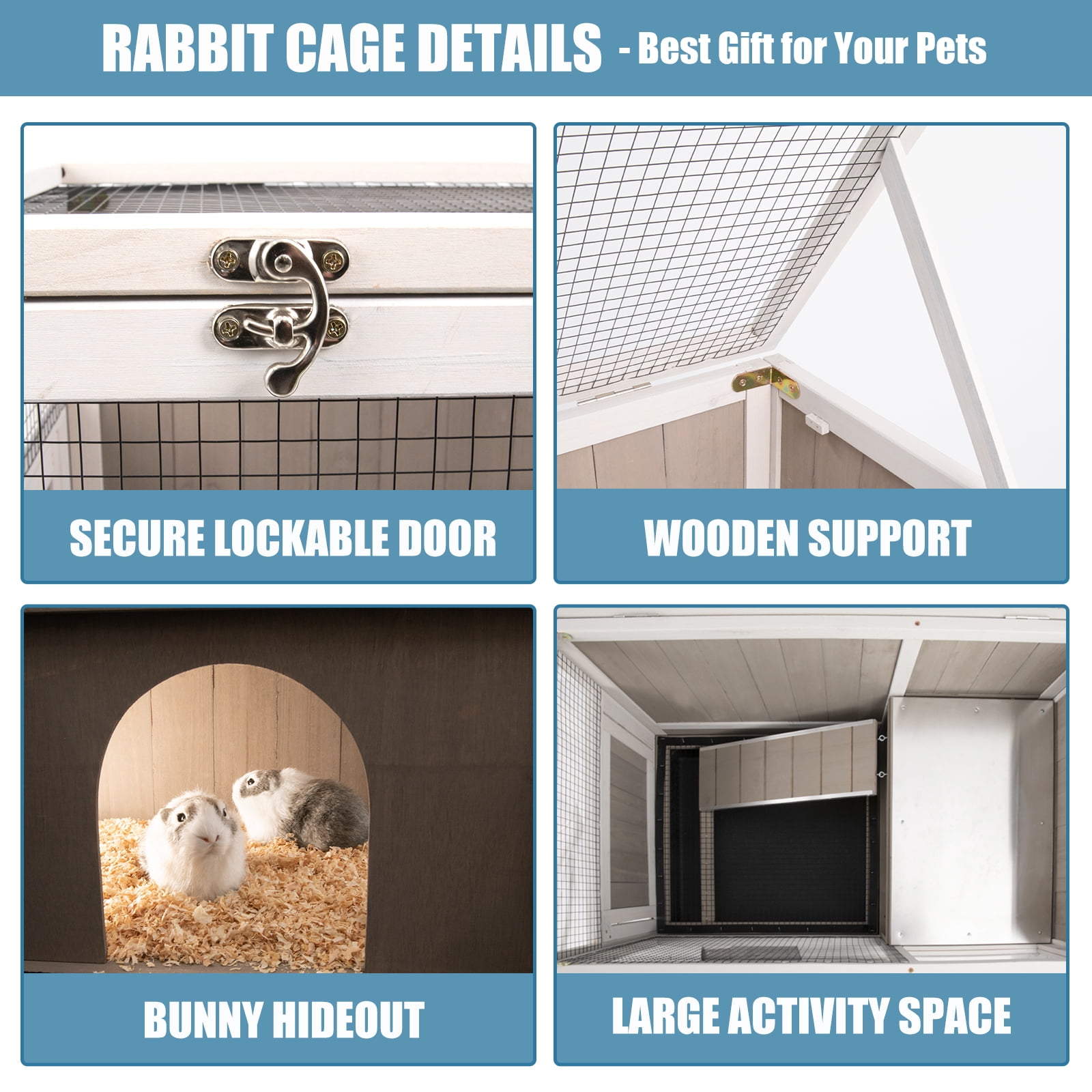 Gowoodhut Elevated Rabbit Hutch Indoor Wooden Bunny House with Detachable Legs