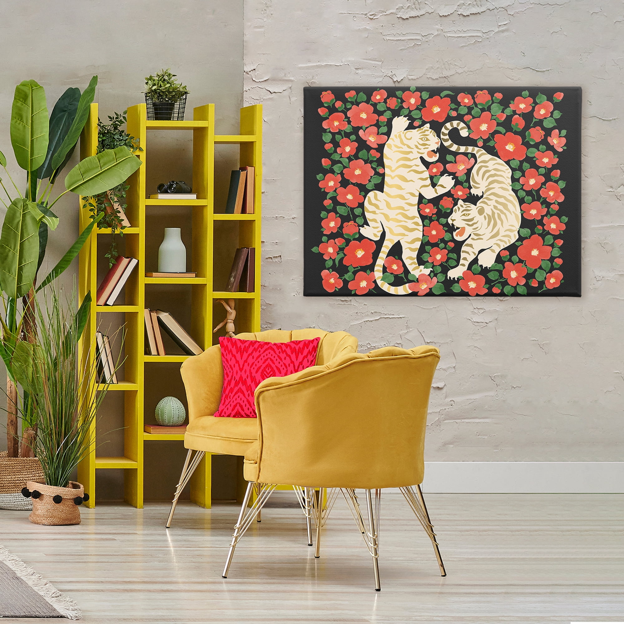Stupell Industries Ivory Twin Tigers Among Flowers Canvas Wall Art, design by Karolina Sato