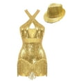 thumbnail image 3 of Alvivi Womens Jazz Latin Dance Costume Sparkly Tassel Dance Leotard Bodysuit with Sequined Hat Gold XXL, 3 of 7