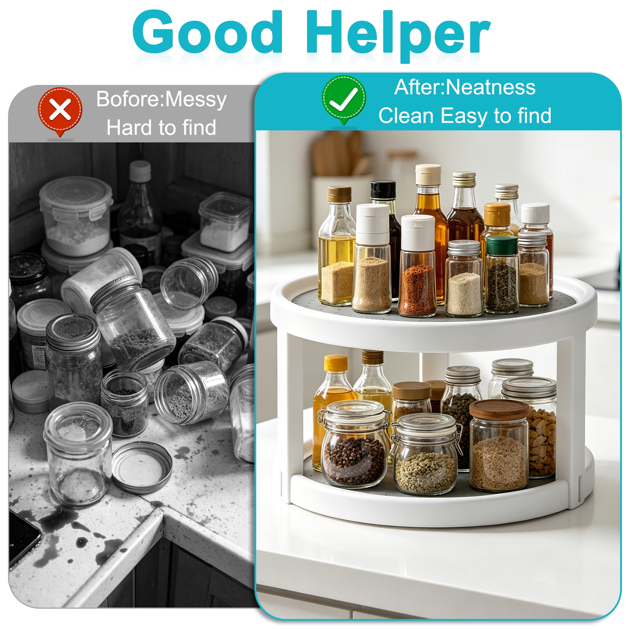 2-Tier Lazy Susan Turntable, Rotating Spice Rack, Turntable Rack for Cabinet, Non-Skid Lazy Susan Organizers for Kitchen Cabinet, Pantry and Countertop Organization