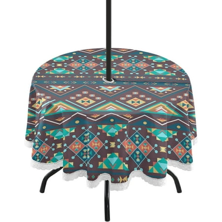 

SKYSONIC Aztec Geometric Round Tablecloth 60 Waterproof Spillproof Polyester Fabric Table Cover with Zipper Umbrella Hole for Outdoor Patio Garden Dining Party