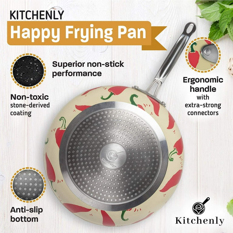 KITCHENLY Nonstick Frying Pans with Lids - Granite Frying Pans with Stone Coating | Nonstick Skillet Cooking Pan Set | Electric, GAS Induction