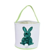 Easter Bunny Baskets, Reusable Easter Egg Hunt Bunny Bags Baskets with Tail Canvas Rabbit Handbag Bucket Tote Bag for Kids Girls Blue