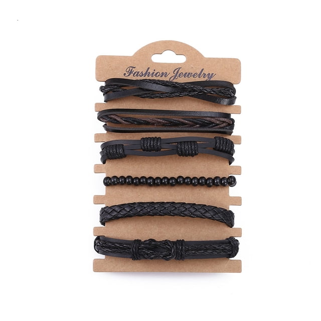 Juego de pulseras de cuero trenzado estilo punk para hombres y mujeres, brazalete tejido vintage, pulsera de cuero tejida de longitud ajustable