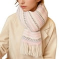 thumbnail image 2 of Bufanda de invierno cálida para mujer, tipo chal grande, ideal para clima frío. Bufanda larga de punto grueso a cuadros rosa, blanco y gris. Suave y ligera, unisex., 2 of 4