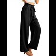 thumbnail image 3 of Pantalones Anchos para Mujer con Bolsillos, Cintura Alta, Nudo Ajustable, Holgados, Informales, para Trabajo y Negocios. Negro M, 3 of 6