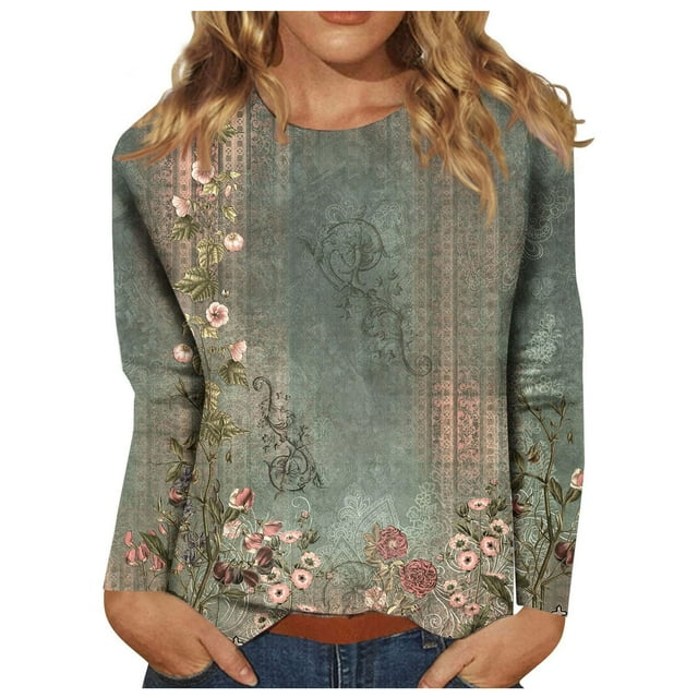 SNKSDGM Chemises Blanches à Manches Longues pour Femmes Haut Court à Manches Longues Hauts d'Entraînement à Manches Longues pour Femmes Grande Taille T-Shirt Décontracté Mode Imprimé à Col Rond à Manches Longues Chandail T-Shirt m
