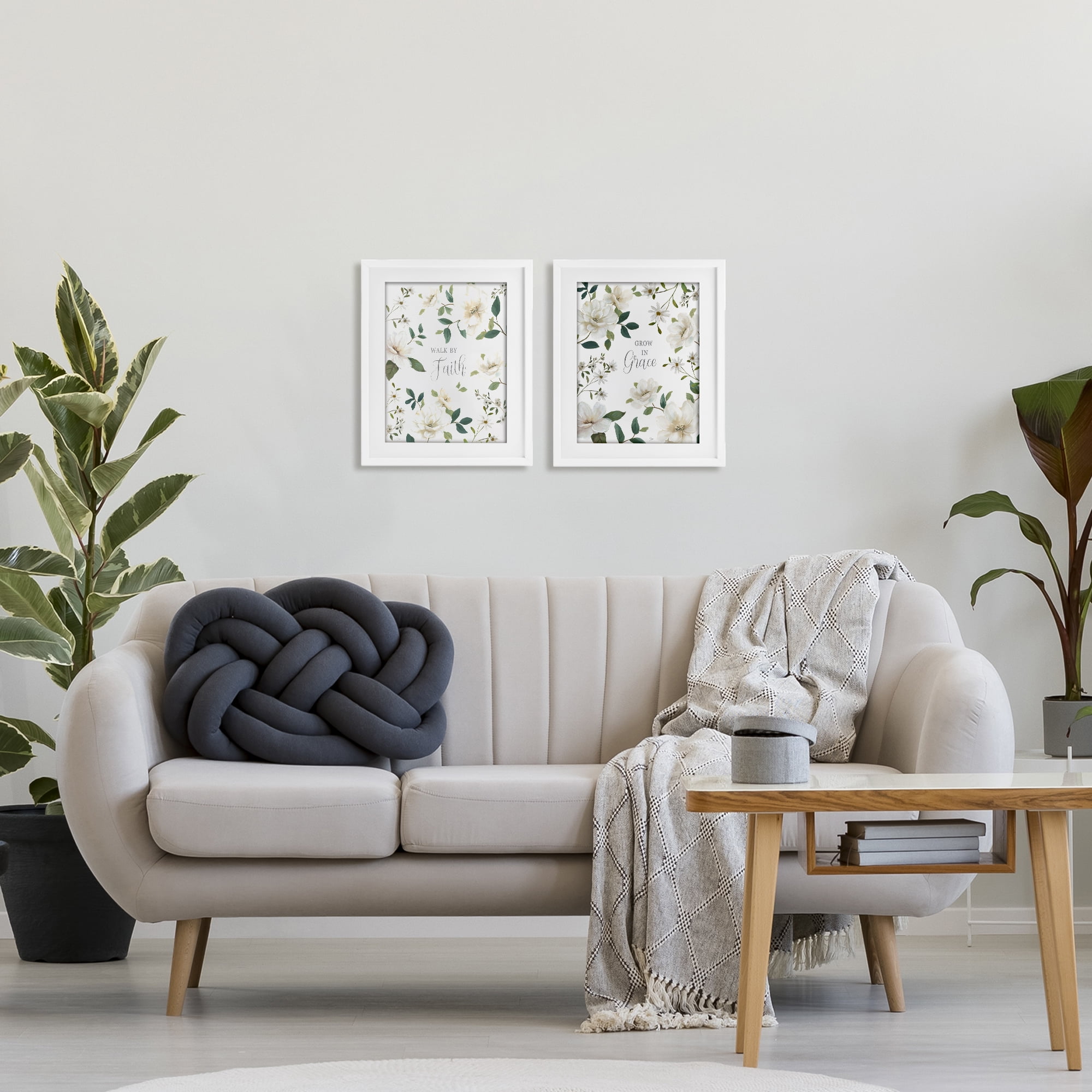 Stupell Industries Spiritual Faith Sayings with Florals 2 Piece White Framed Print Under Glass Set, design by Nan