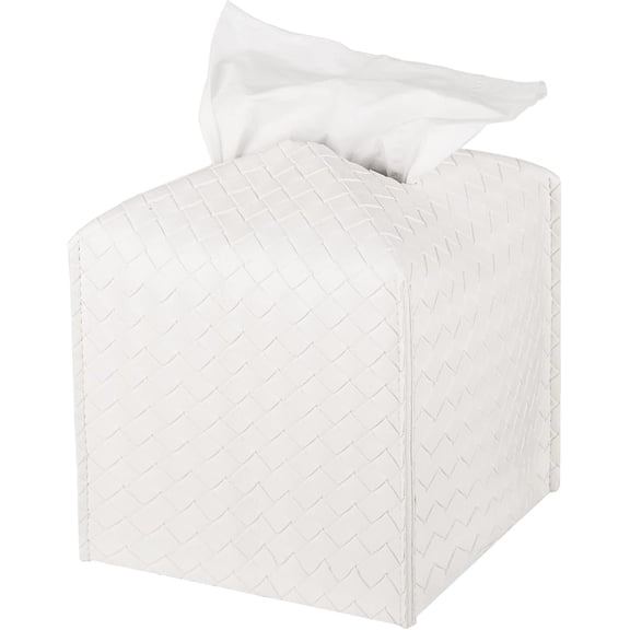 Derest Tissue Box Cover PU Leather Tissue Holder, Square Facial Tissue Case Facial Paper Organizer Dispenser for Bathroom, Vanity Countertop, Tabletop, Car