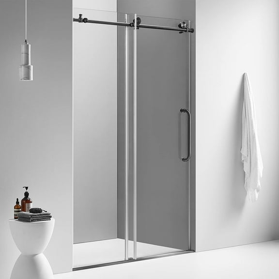 Serene Valley 56 x 76 Inch Big Roller Frameless Sliding Shower Door, Black