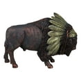 thumbnail image 4 of Bison Buffalo With Indian Chieftain Roach Headdress Decorative Figurine 12"L, 4 of 8