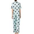 thumbnail image 4 of 2Pcs Polka Dots Pajamas Set for Women Lapel Neck Top and Elastic Waist Pants Casual Sleepwear Set Green Circle S, 4 of 6