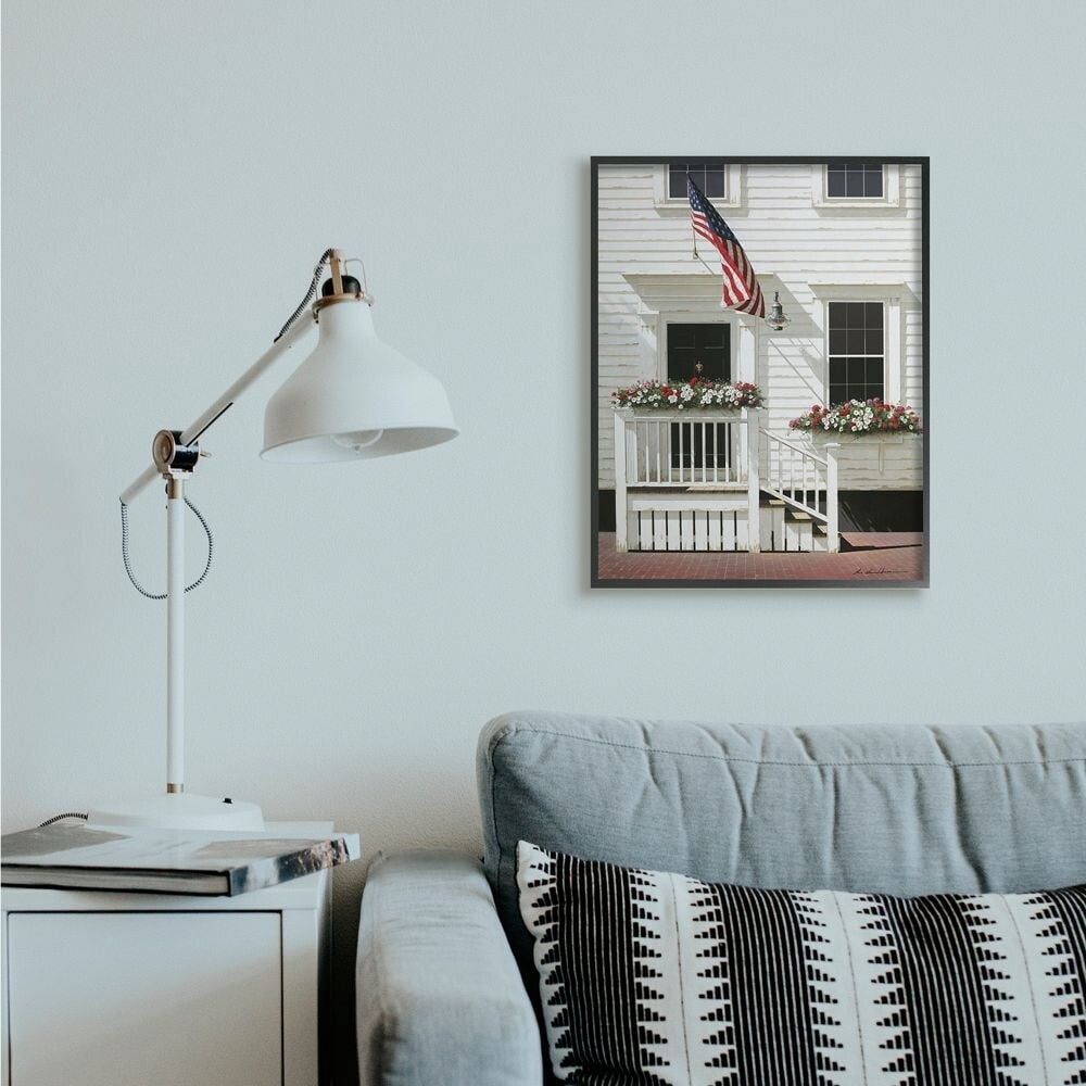Stupell Industries Americana Town House Front Rural Country Charm Framed Wall Art Design by Zhen-Huan Lu, 24" x 30", Black Framed
