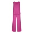 thumbnail image 4 of Tank Top Jumpsuit for Women Casual Flowy Ruffle Ribbed Jumper with Pocket Loose Straight Leg Long Pants Athletic Outfits, Hot Pink, XL, 4 of 7
