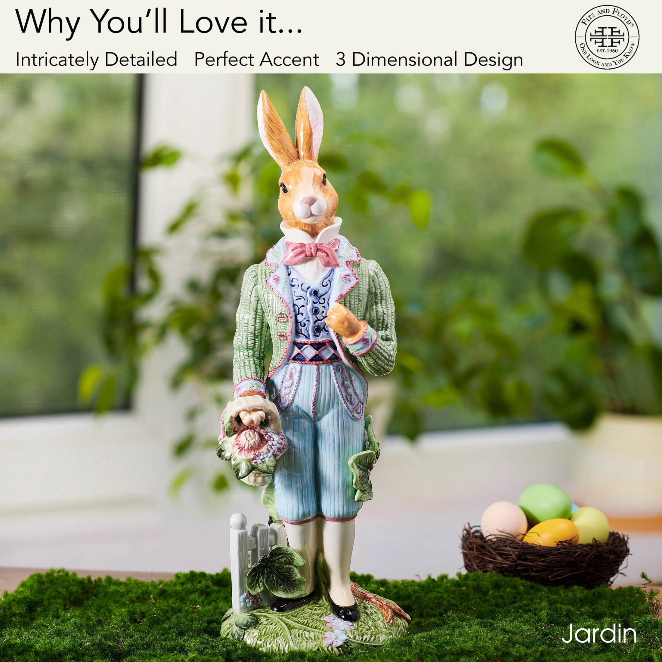 Fitz and Floyd Jardin Rabbit Male Earthenware Decorative Figurine