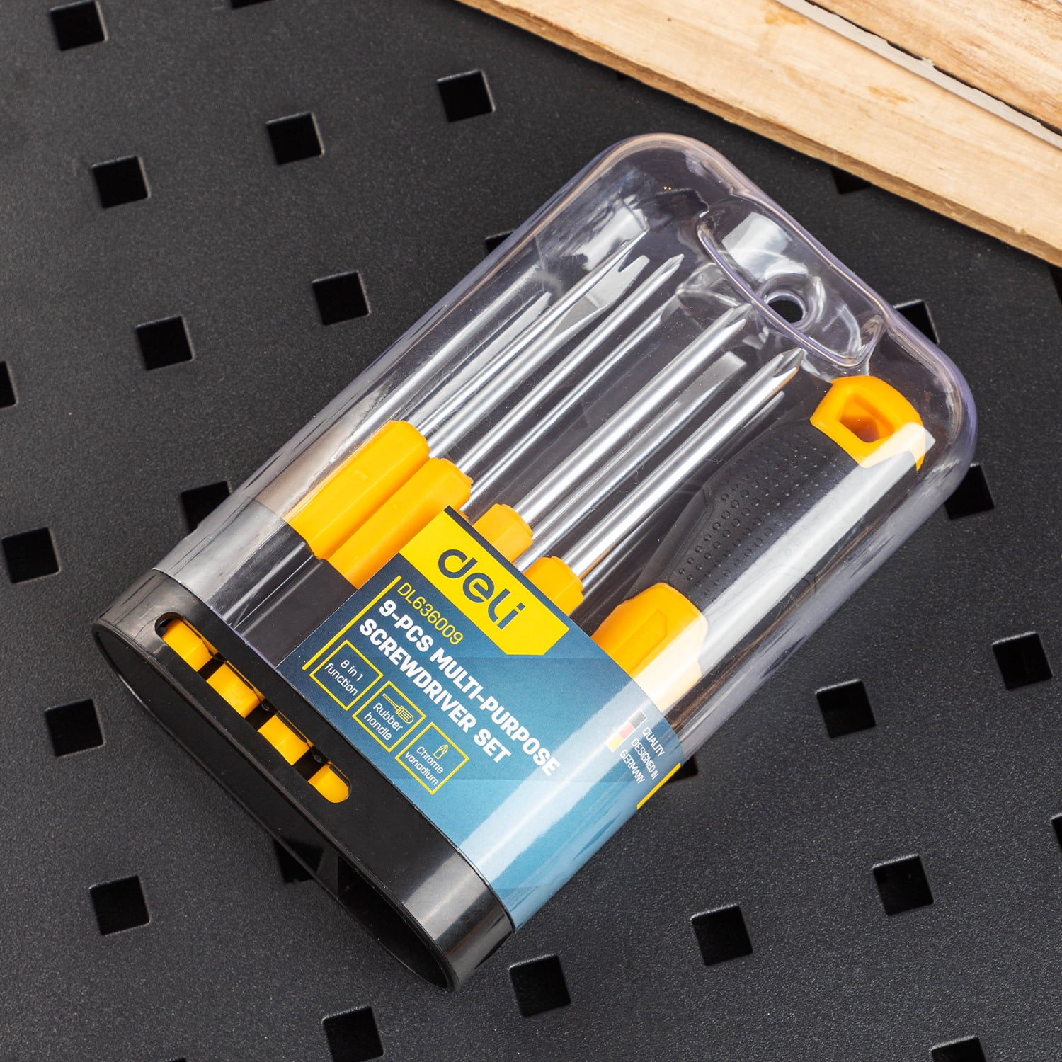 Deli Comfort Grip Magnetic Screwdriver Set, Yellow 9 Pieces