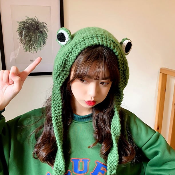 Gorro de rana para mujer, gorros de punto, gorro de invierno, accesorio de gorra de disfraz, regalos, gorro cálido de invierno