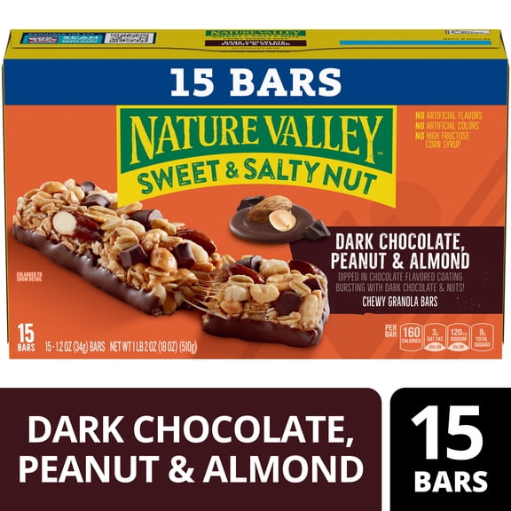 Nature Valley Sweet and Salty Nut Bars, Dark Chocolate Peanut Almond, 15 Bars, 18 oz